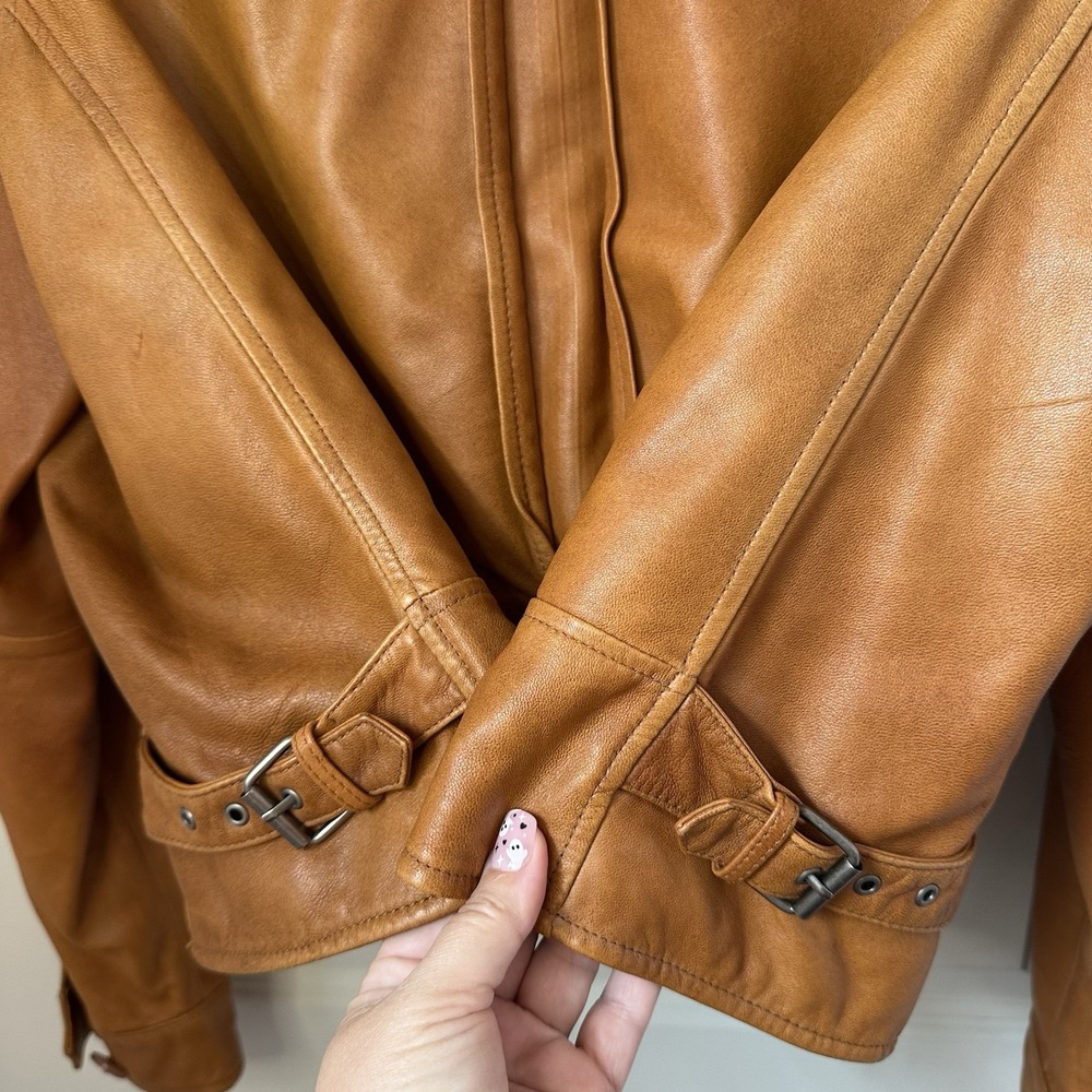George Designs By Mark Eisen Women's Brown Leather Jacket Size XL Soft Moto Zip - Picture 6 of 12